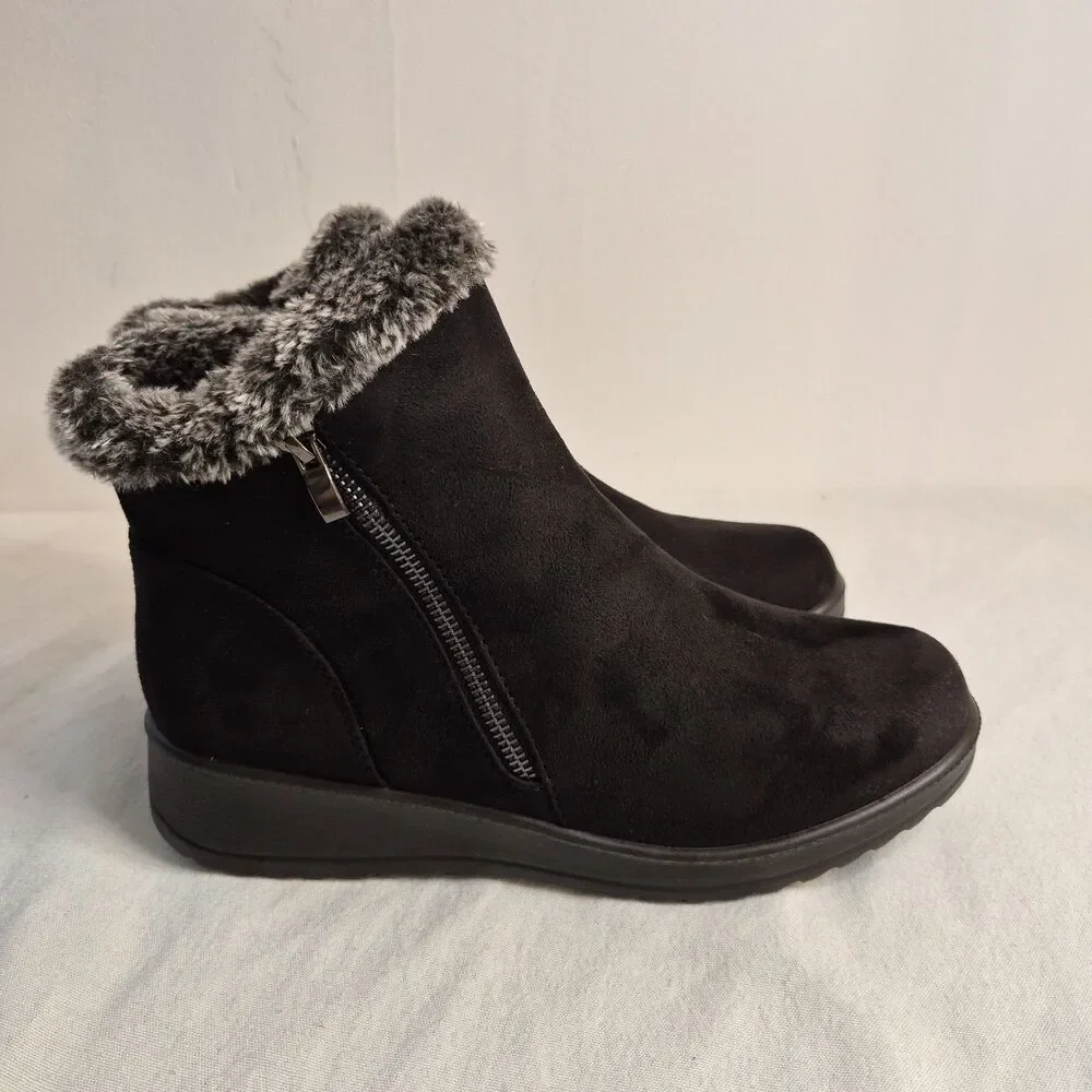 Flexus by Spring Step Womens Elsinore Booties Size 9B Microsuede Faux Fur Black
